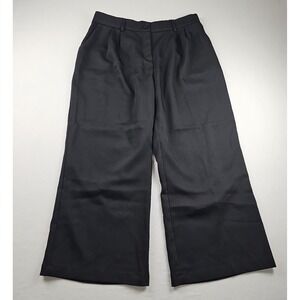Funyyzo Womens Black Pleated Wide Leg Pockets Dress Pants Size XL Elastic Waist